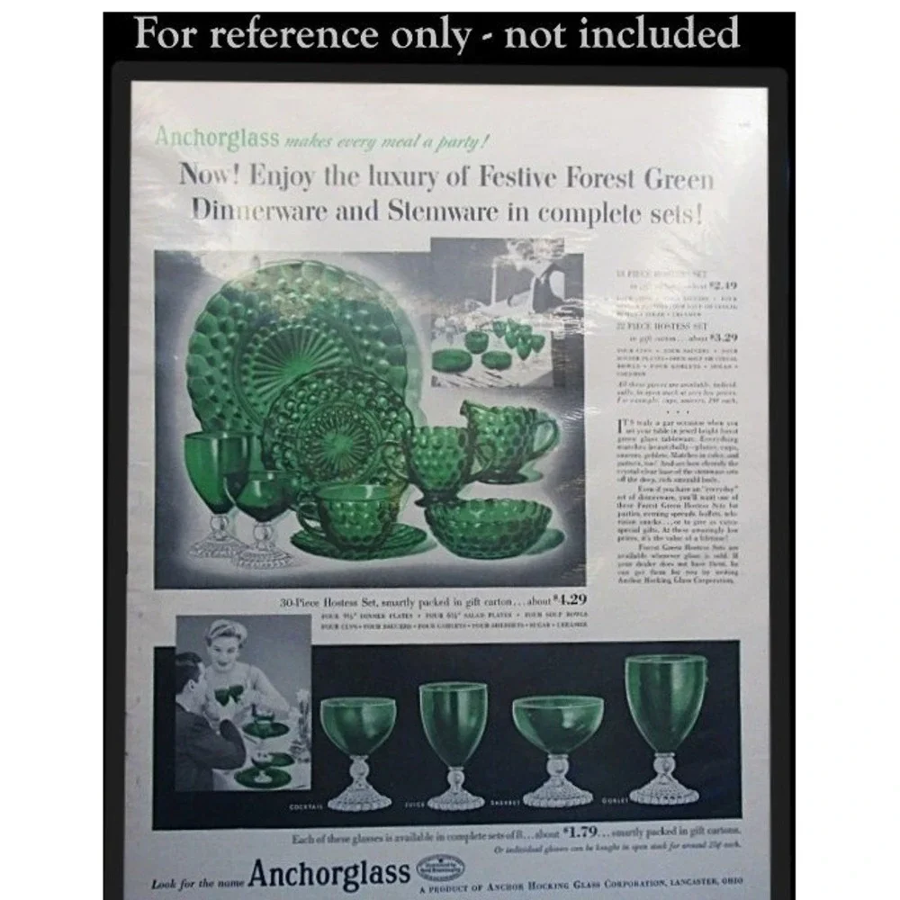 Vtg Anchor Hocking BUBBLE #1600 Line Forest Green Cereal Bowl Set of 6‎ - 1950s